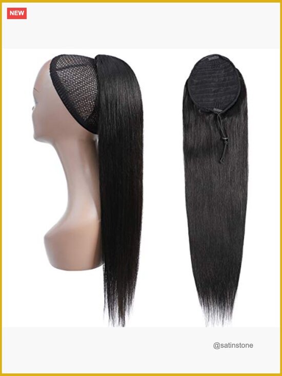 100% Human Hair Drawstring Ponytail Extension Clip In Remy Straight 16 inch main image 4